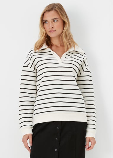 Cream Stripe V-Neck Sweatshirt