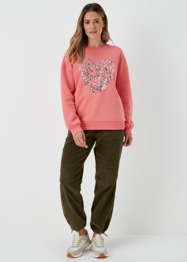 Coral Sequin Heart Sweatshirt