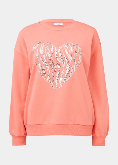 Coral Sequin Heart Sweatshirt