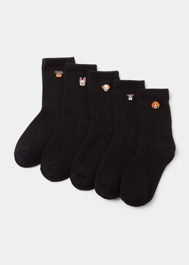 5 Pack Black Dog Embroidered Socks