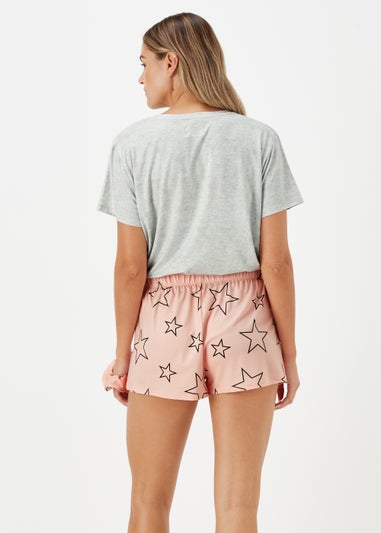Grey & Pink Varity Print Short Pyjama & Scrunchie Set