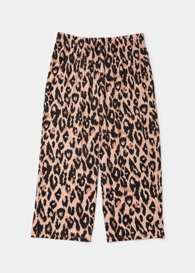 Brown Animal Print Wide Leg Cropped Bottoms