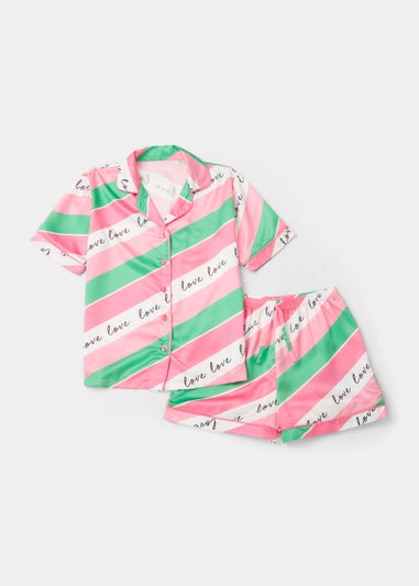 Girls Multicoloured Stripe Satin Short Pyjama Set (4-13yrs)