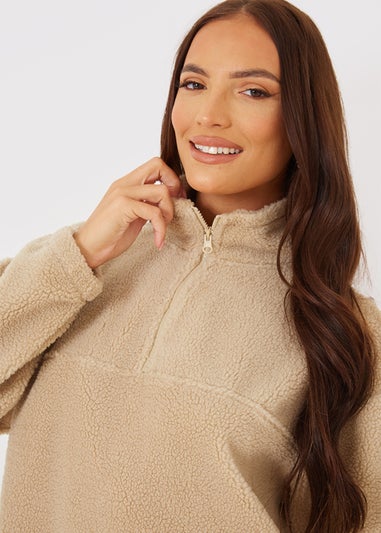 In the Style Gemma Atkinson Cream Borg Half Zip Sweatshirt