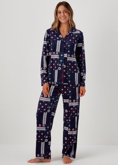 Navy Patchwork Slinky Pyjama Set