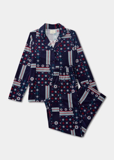 Navy Patchwork Slinky Pyjama Set
