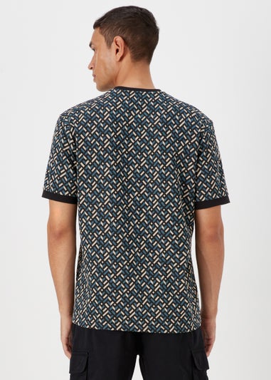 Black & Teal Geo Jacquard T-Shirt