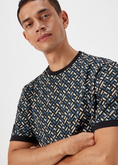 Black & Teal Geo Jacquard T-Shirt