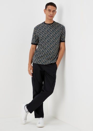 Black & Teal Geo Jacquard T-Shirt