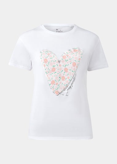 White Floral Heart T-Shirt - Matalan