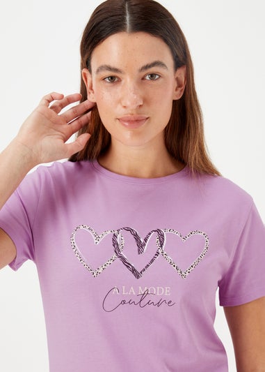 Lilac Heart Print T-Shirt