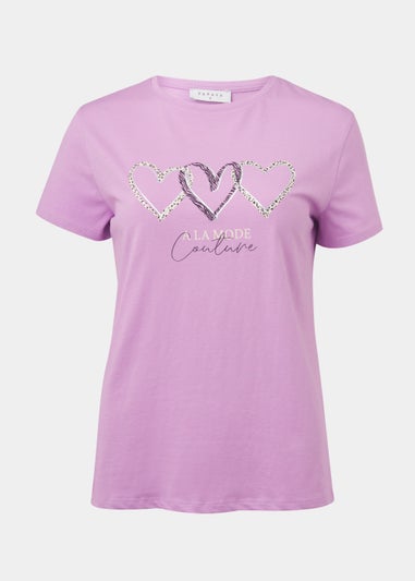 Lilac Heart Print T-Shirt