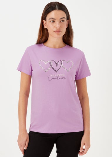 Lilac Heart Print T-Shirt