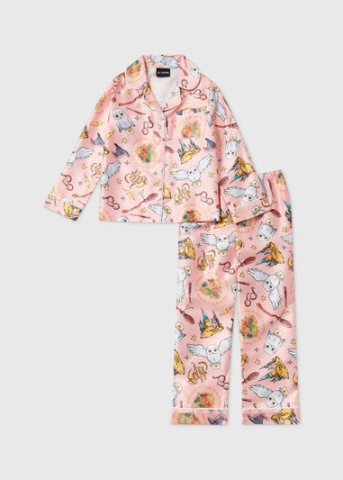 Kids Pink Satin Harry Potter Print Pyjama Set (3-13yrs)