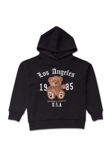 Girls Black Teddy Bear Hoodie (4-13yrs)