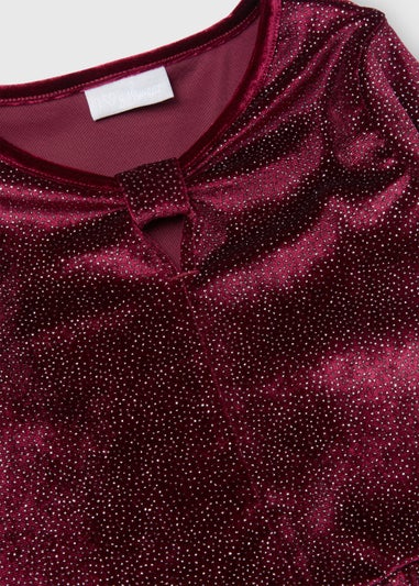 Girls Burgundy Velvet Glitter Dress (4-13yrs)