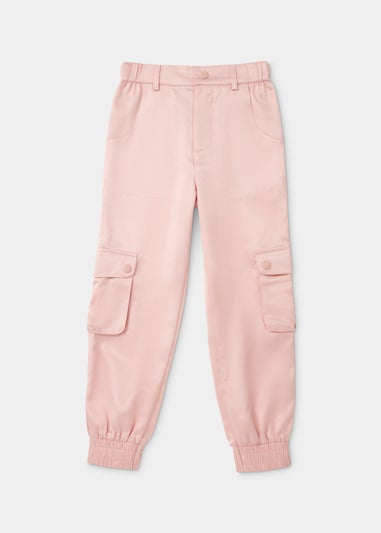 Girls Pink Satin Cuffed Cargo Trousers (4-15yrs)