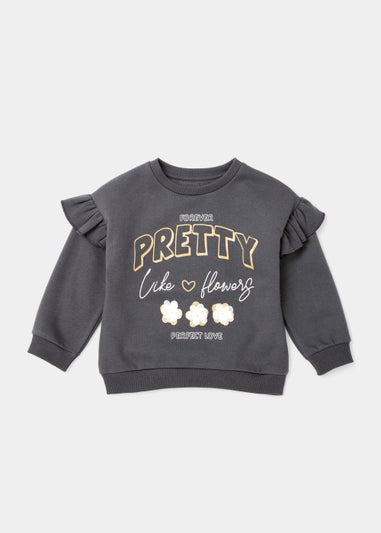 Girls Charcoal Pretty Flower Sweatshirt (9mths-6yrs)