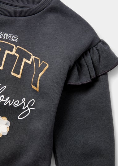 Girls Charcoal Pretty Flower Sweatshirt (9mths-6yrs)