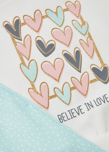 Girls Cream & Blue Heart Spot Sweatshirt & Trousers Set (9mths-6yrs)