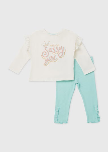 Girls Cream & Mint Sassy T-Shirt & Leggings Set (9mths-6yrs)