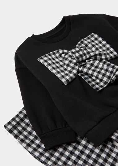 Girls Monochrome Dogtooth Bow Sweatshirt & Flared Leggings Set (9mths-6yrs)