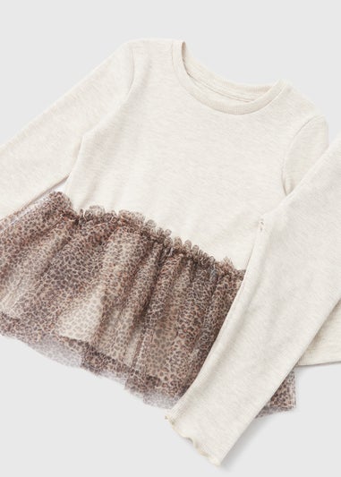 Girls Oatmeal Mesh Leopard Print Ribbed T-Shirt & Leggings Set (9mths-6yrs)