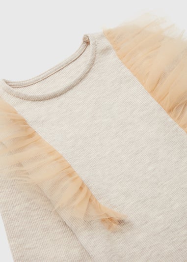Girls Oatmeal Ribbed Mesh Top & Leggings Set (9mths-6yrs)