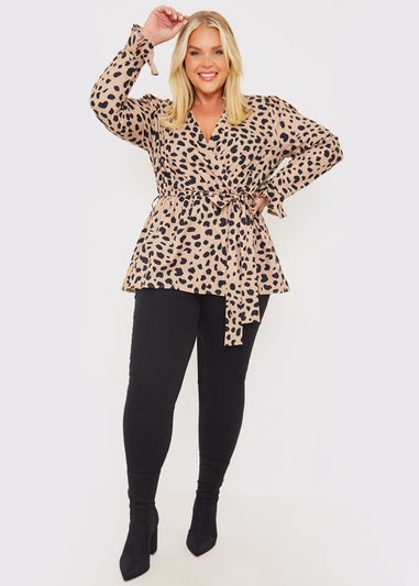 In the Style Jess Millichamp Curve Brown Leopard Print Tie Waist Top