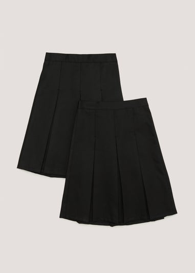 2 Pack Girls Black School Long Length Box Pleated Skirts (6-16yrs)