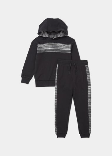Boys Black Houndstooth Hoodie & Joggers Set (4-13yrs)
