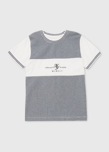 Boys Black & White Jacquard Panel T-Shirt (4-12yrs)