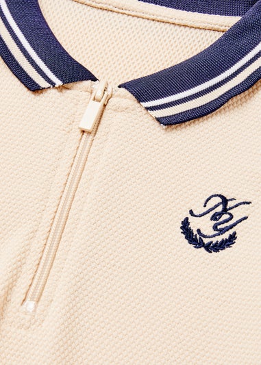 Boys Stone Textured Half Zip Polo Shirt (4-13yrs)