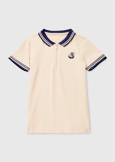 Boys Stone Textured Half Zip Polo Shirt (4-13yrs)