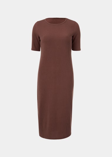 Brown Ribbed T-Shirt Dress