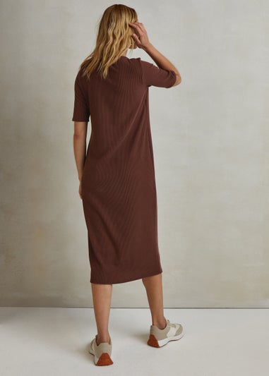 Brown Ribbed T-Shirt Dress