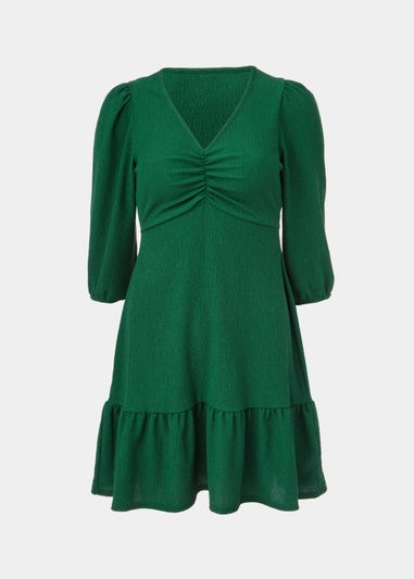 Green Ruched Front Mini Dress