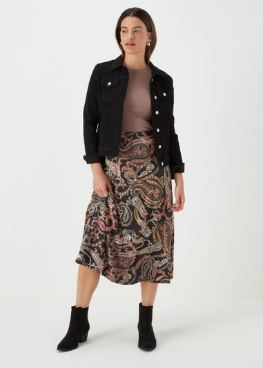 Black Multicoloured Paisley Print Flared Midi Skirt