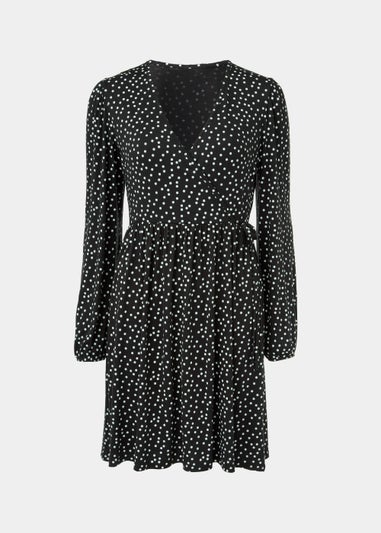 Black Spot Wrap Mini Dress