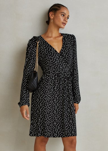 Black Spot Wrap Mini Dress