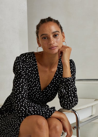 Black Spot Wrap Mini Dress