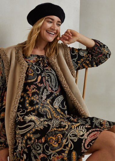 Black Paisley Square Neck Peplum Mini Dress