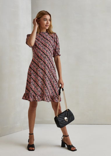 Multicoloured Ditsy Ruffle Mini Tea Dress