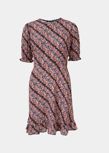 Multicoloured Ditsy Ruffle Mini Tea Dress