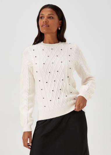 Cream & Black Embellished Jumper