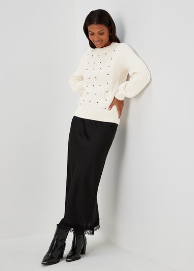 Cream & Black Embellished Jumper