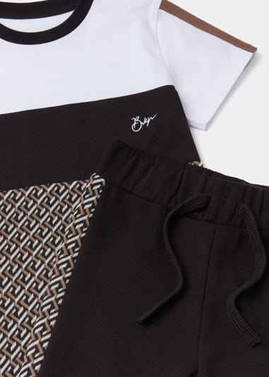 Boys Black & White Jacquard T-Shirt & Joggers Set (4-13yrs)