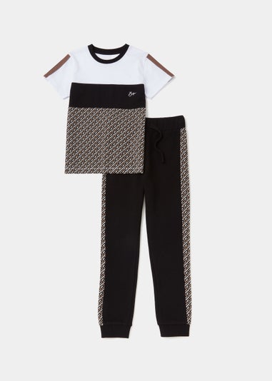 Boys Black & White Jacquard T-Shirt & Joggers Set (4-13yrs)