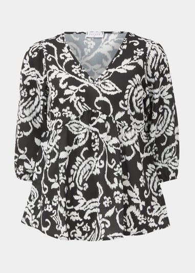 Black & White Paisley Print Boho Top