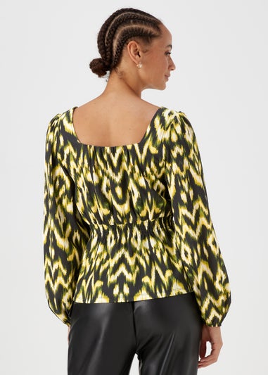 Green Aztec Print Long Sleeve Top